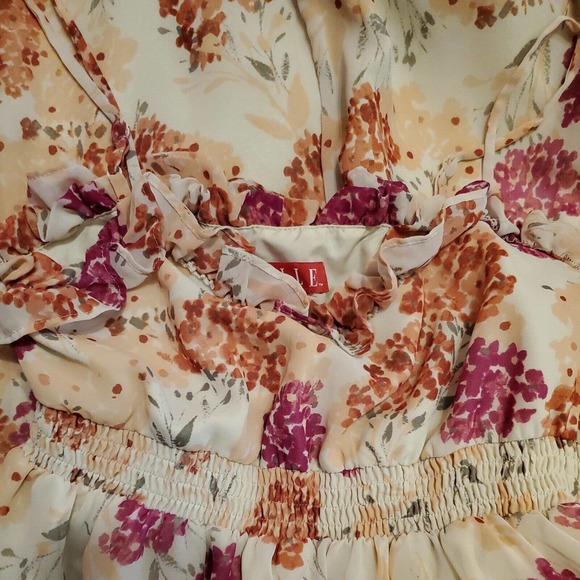 Elle Women's Maxi Dress Size XS Peach Floral Thin Strap Smock V-neck Lined - Picture 6 of 10